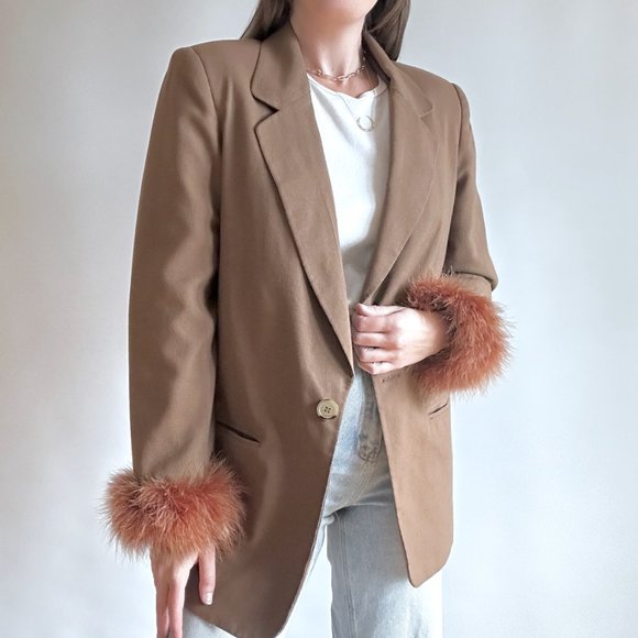 Vintage Jackets & Blazers - Reworked Brown Feather Blazer